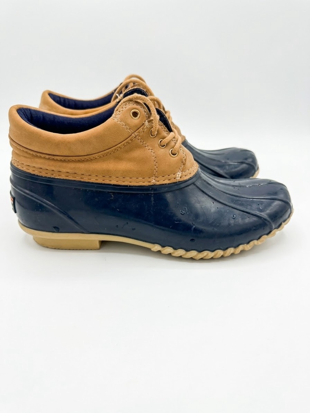 Tommy Hilfiger Navy and Tan Lace-Up Waterproof Duck Boots